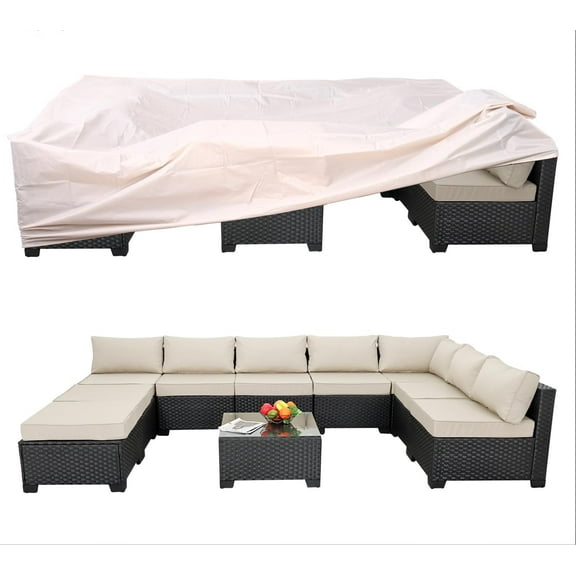 Patio Furniture Covers Outdoor Furniture Covers for Patio Furniture Waterproof Patio Set Cover fit for Patio Sectional Sofa Set Outdoor Dining Set, Khaki(108 x 108 x 28)