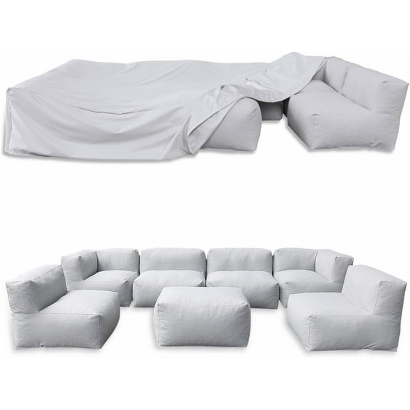 Patio Furniture Covers Outdoor Sofa Cover Waterproof for Rectangle Table and Chair Set Covers, Dust Proof Sofa Set Protective Cover 148.8" L x 76.4" W x 27.2" (Light Gray)