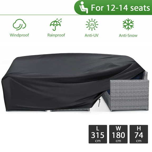 Patio Furniture Covers Waterproof 124x70x29 inches Outdoor Furniture Cover Extra Large Patio Set Table Covers Rectangular with 4 Windproof Buckles Fits 12-14Seat Black
