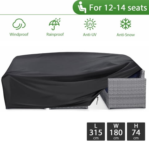YEERSWAG Patio Furniture Cover Waterproof 124x70x29 inches Outdoor Furniture Cover Extra Large Patio Set Table Covers Rectangular with 4 Windproof Buckles Fits 12-14Seat, Black