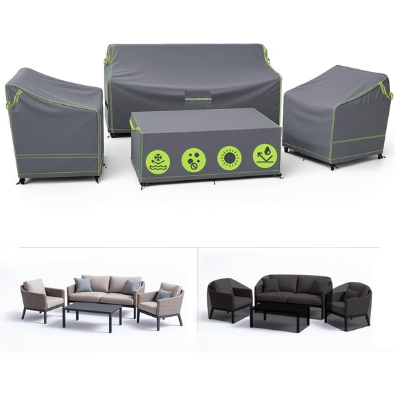 Patio Furniture Covers Waterproof 4 Pieces, Outdoor Seating Set Covers for Loveseat Sofa Chairs Table, 420D Oxford Fabric Weatherproof Rattan Wicker Furniture Set Cover, Grey