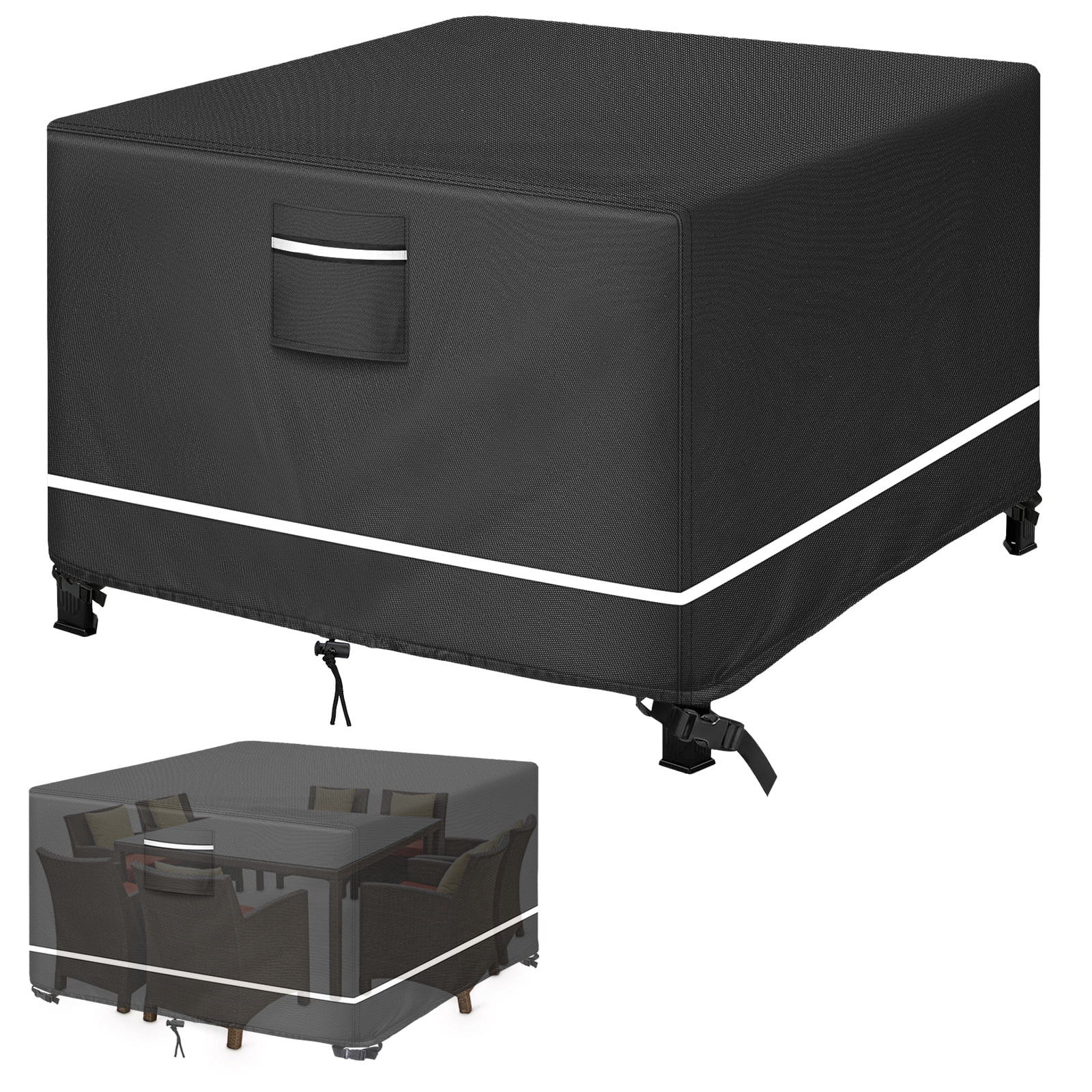 Patio Furniture Covers Waterproof, Heavy Duty  Outdoor Furniture Covers for Outside Sectional Table Set,Tear Resistance and Anti-UV, Black with White Border