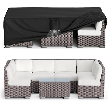 Patio Furniture Covers Waterproof, Outdoor Furniture Cover Fits up to 124L x 63W x 28H Inches, Rectangular Table and Chair Set Covers Rip-Resistant Material with Windproof Buckles