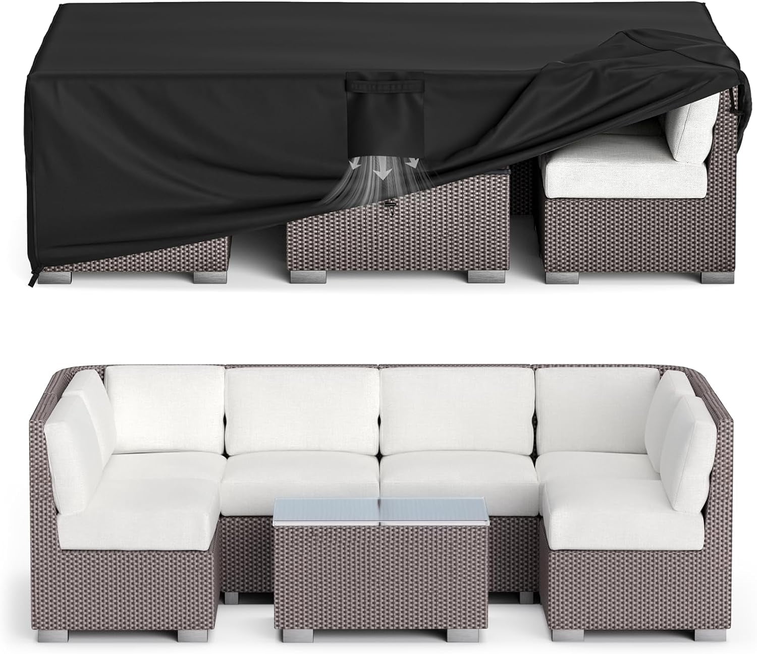 Patio Furniture Covers Waterproof, Outdoor Furniture Cover Fits up to 78L x 54W x 28H Inches, Rectangular Table and Chair Set Covers Rip-resistant Material with Windproof Buckles