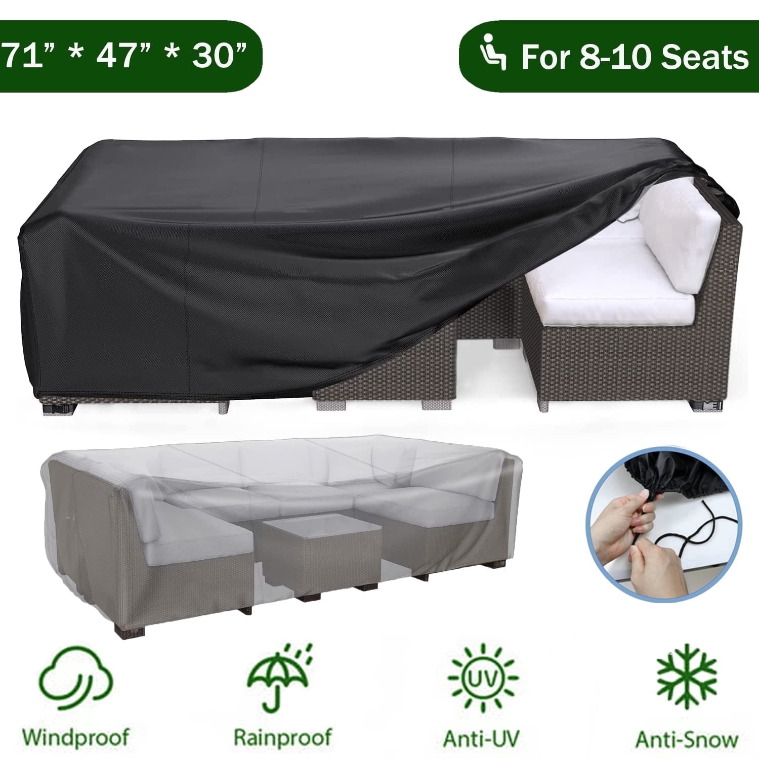 Patio Furniture Covers Waterproof, Outdoor Furniture Set for Winter, Durable Outdoor Furniture Covers with 4 Windproof Buckles,Black Patio Table Cover Fits