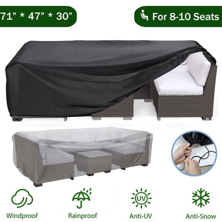 DINOSAM PATIO FURNITURE COVERS WATERPROOF, OUTDOOR FURNITURE SET FOR WINTER, DURABLE OUTDOOR FURNITURE COVERS WITH 4 WINDPROOF BUCKLES,BLACK PATIO TABLE COVER FITS