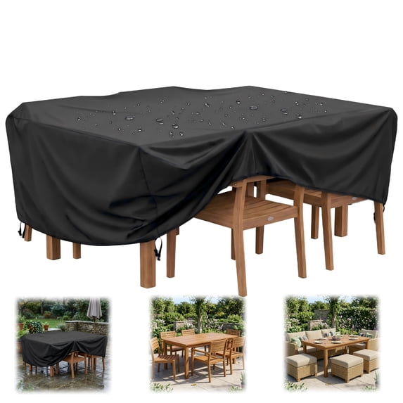 Seralis Outdoor Table Cover 98"x78"x31" Black Patio Furniture Set Cover Waterproof Rip-Resistant with Windproof Buckles