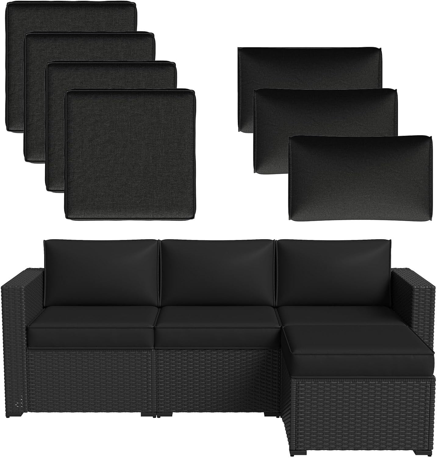 Patio Furniture Cushions for Outdoor Furniture Set of 4, Thick Replacement Patio Couch Cushions for Outdoor Furniture, 7-Piece Splashproof Fade Resistant Outdoor Couch Cushions, Black
