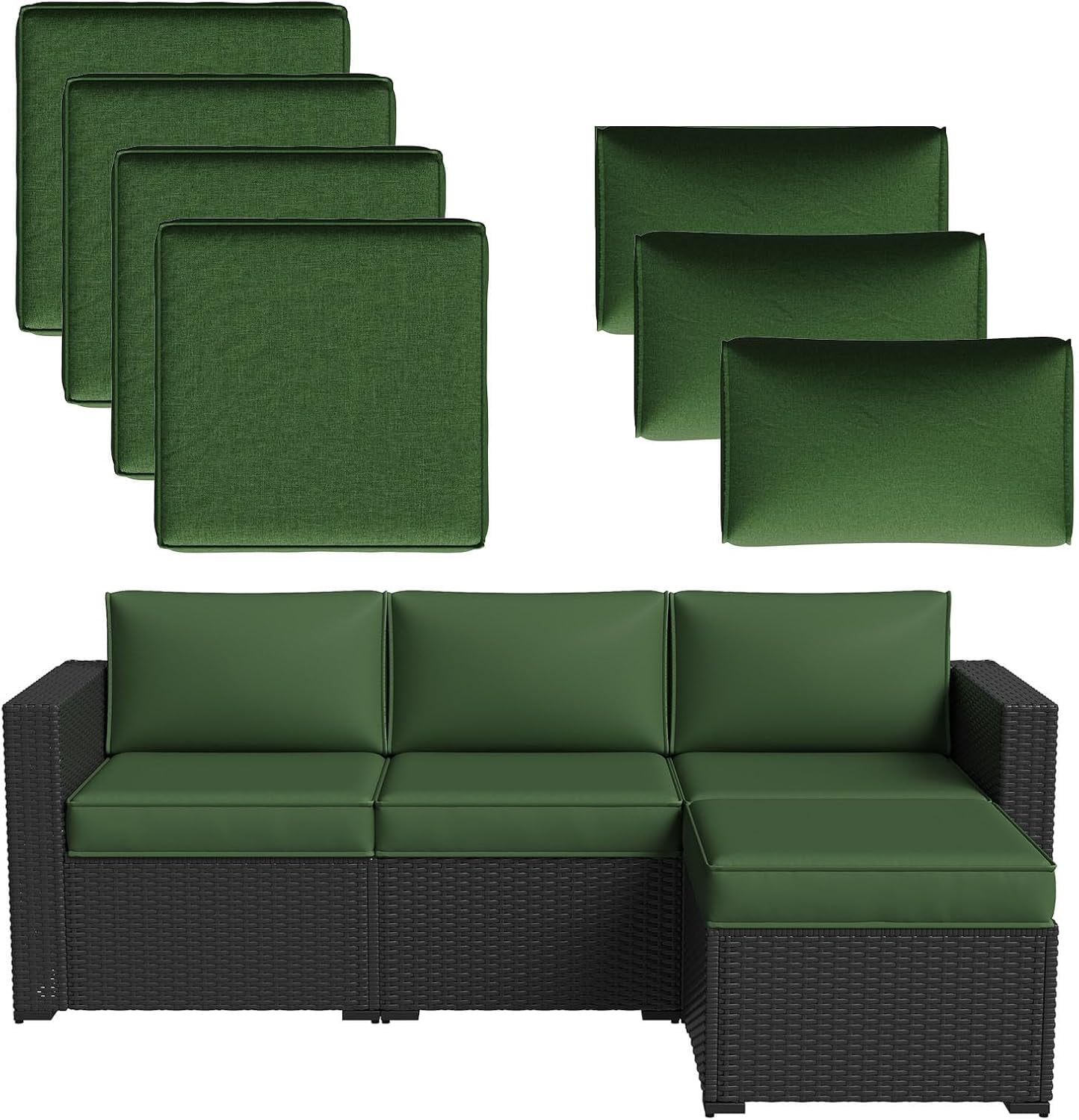 Patio Furniture Cushions for Outdoor Furniture Set of 4, Thick Replacement Patio Couch Cushions for Outdoor Furniture, 7-Piece Splashproof Fade Resistant Outdoor Couch Cushions, Green