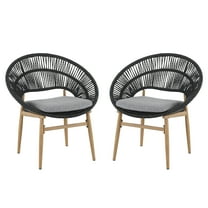 Patio Furniture Cyril Outdoor Wicker Papasan Style Dining Chair, Teak Finished Leg and Dark Gray Faux Rattan, Gray Cushion, Set of 2,Outdoor Sofa