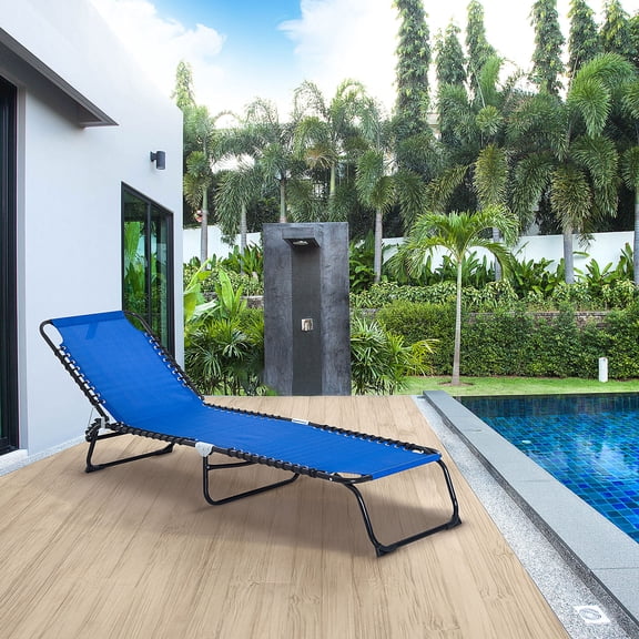 Patio Furniture Folding Chaise Lounge Pool Chair, Patio Sun Tanning Chair, Outdoor Lounge Chair with 4-Position Reclining Back, Breathable Mesh Seat for Beach, Yard, Patio, Dark Blue,Patio Chairs