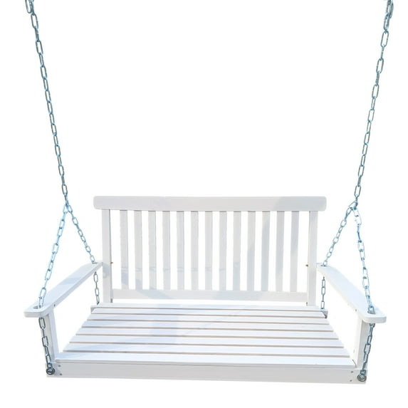 Patio Furniture Front Porch Swing with Armrests, Wood Bench Swing with Hanging Chains,for Outdoor Patio ,Garden Yard, porch, backyard, or sunroom,Easy to Assemble,white,Outdoor Sofa
