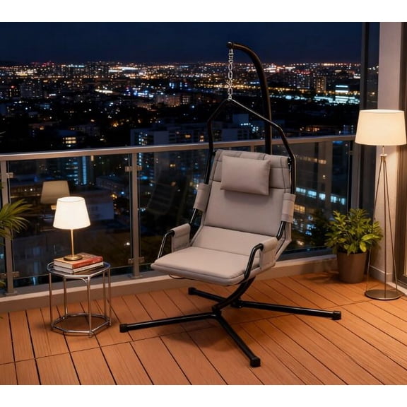 Patio Furniture Hanging Swing Chair,Hammock Chair with Stand andCoating Cushion,with Steel Frame for Indoor and Outdoor,Outdoor Sofa