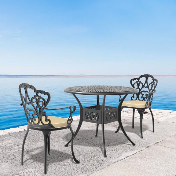 Patio Furniture In Cast Aluminum With Cushions And Frame 3 Dining Comfortable Padding Round Table