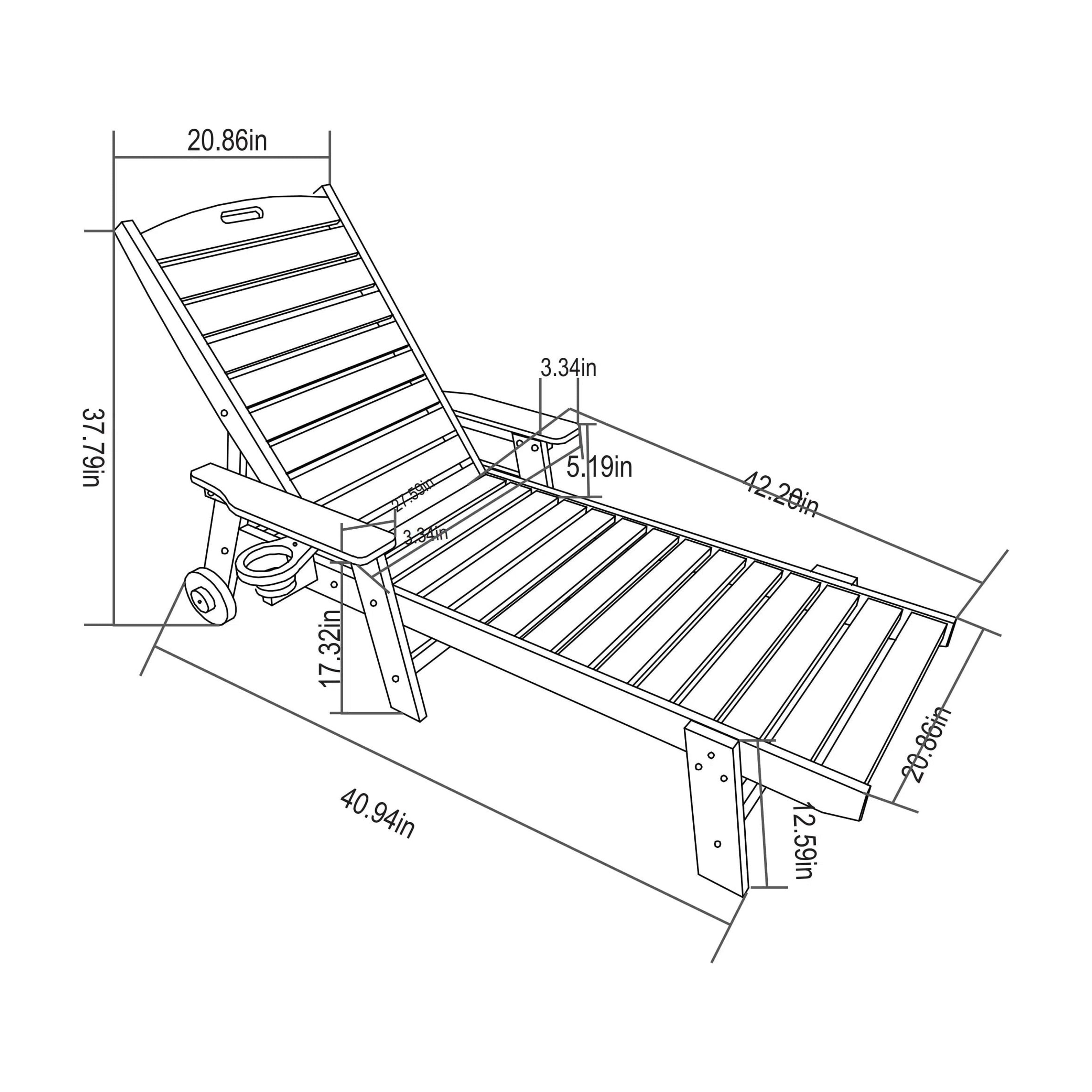 Patio Furniture Lounge Chair Outdoor with Wood Texture, Oversized Chaise Lounge Chair with 5 Positions, HDPE, Patio Lounge Chair with Wheels & Cup Holder for Pool, Deck, Poolside, White,Outdoor Sofa