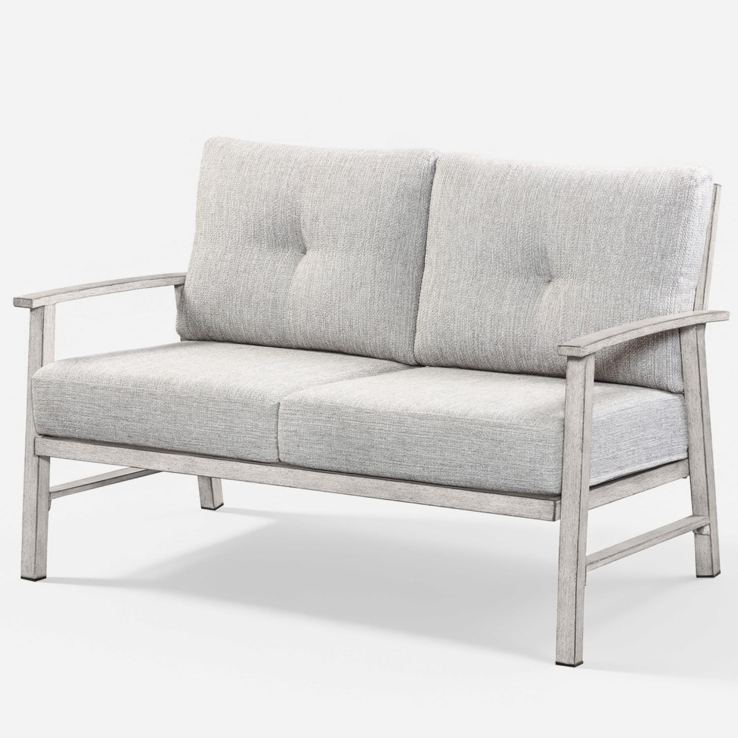 Patio Furniture Loveseat Sofa, Outdoor Aluminum Patio Couch with 5.9" Thick Cushions, All Weather 2-Seat Outdoor Conversation Sofa, Modern Patio Loveseat for Garden, Backyard, Porch, Silver Gray