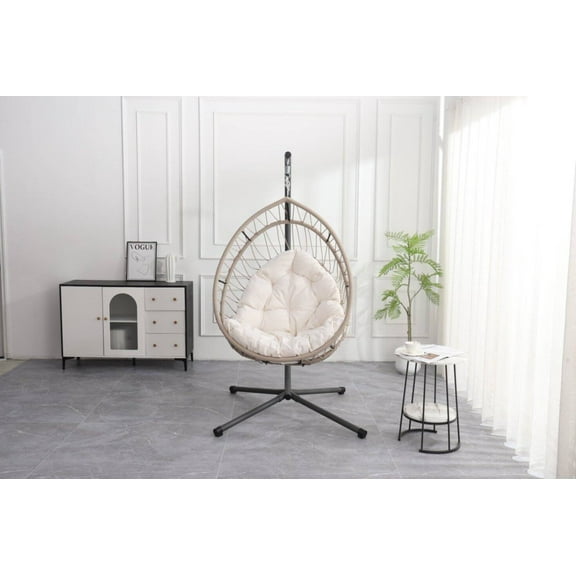 Patio Furniture Outdoor Egg-shaped Hanging Chair with Stand, Patio Egg-shaped Swing Chair, Indoor Rocking Chair, Outdoor Hammock Egg-shaped Chair, Beige,Outdoor Sofa