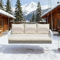 Patio Furniture Outdoor Patio Porch Swing Bench with Cup Holders, Cushions 3 Person Wicker Hanging,Outdoor Sofa