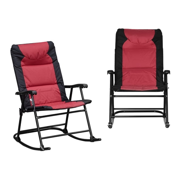 Patio Furniture Outsunny 2 Piece Outdoor Patio Furniture Set with 2 Folding Padded Rocking Chairs, Bistro Style for Porch, Camping, Balcony, Red,Patio Chairs