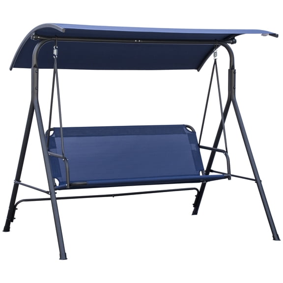 Patio Furniture Outsunny 3-Person Porch Swing Bench with Stand & Adjustable Canopy, Armrests, Steel Frame for Outdoor, Garden, Patio, Porch & Poolside, Dark Blue,Patio Chairs
