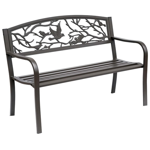 Patio Furniture Outsunny 50" Garden Bench, Outdoor Patio Bench with Animal Pattern, Cast Steel Metal Bench for Yard, Lawn, Porch, Brown,Patio Chairs