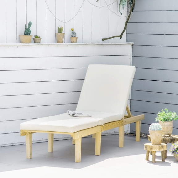 Patio Furniture Outsunny Chaise Lounge Chair for Outdoor, Patio Recliner with 4-Position Adjustable Backrest and Cushion for Deck, Beach, Lawn and Sunbathing, Natural,Patio Chairs