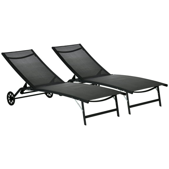 Patio Furniture Outsunny Chaise Lounge Outdoor, 2 Piece Lounge Chair with Wheels, Tanning Chair with 5 Adjustable Positions for Patio, Beach, Yard, Pool, Black,Outdoor Sofa