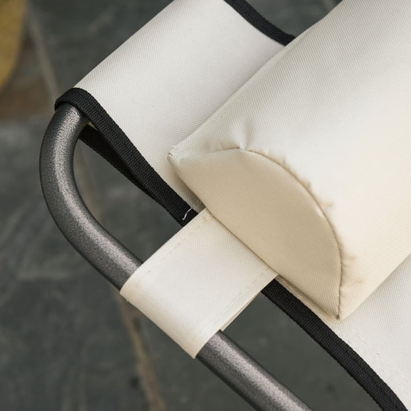 Patio Furniture Outsunny Folding Chaise Lounge Chair for Outside, 2-in-1 Tanning Chair with Pillow & Pocket, Adjustable Pool Chair for Beach, Patio, Lawn, Deck, Cream White,Patio Chairs