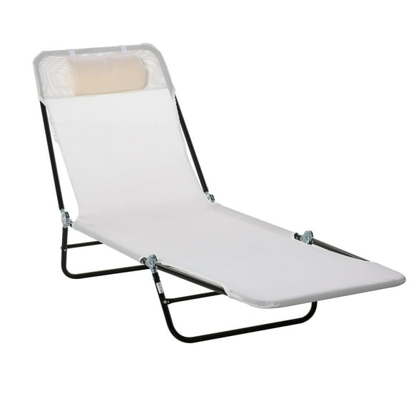 Patio Furniture Outsunny Folding Chaise Lounge Chair, Pool Sun Tanning Chair, Outdoor Lounge Chair with Reclining Back, Breathable Mesh Seat, Headrest for Beach, Yard, Patio, Cream White,Outdoor Sofa