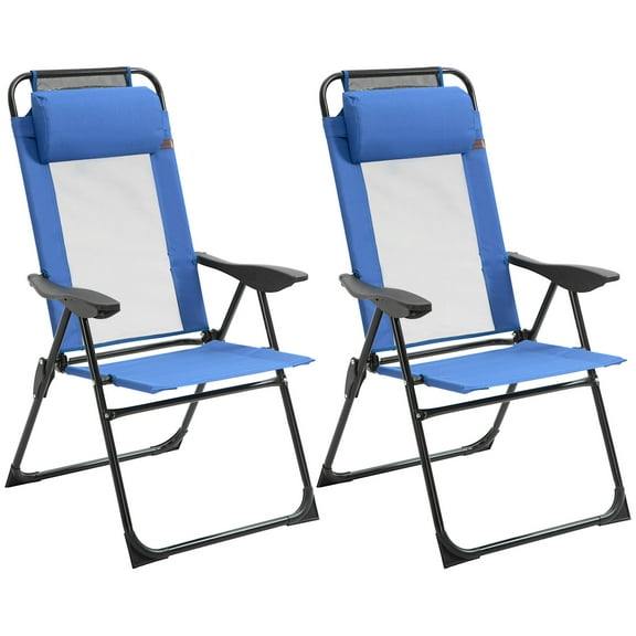 Patio Furniture Outsunny Folding Patio Chairs Set of 2, Outdoor Deck Chair with Adjustable Sling Back, Camping Chair with Removable Headrest for Garden, Backyard, Lawn, Blue,Patio Chairs