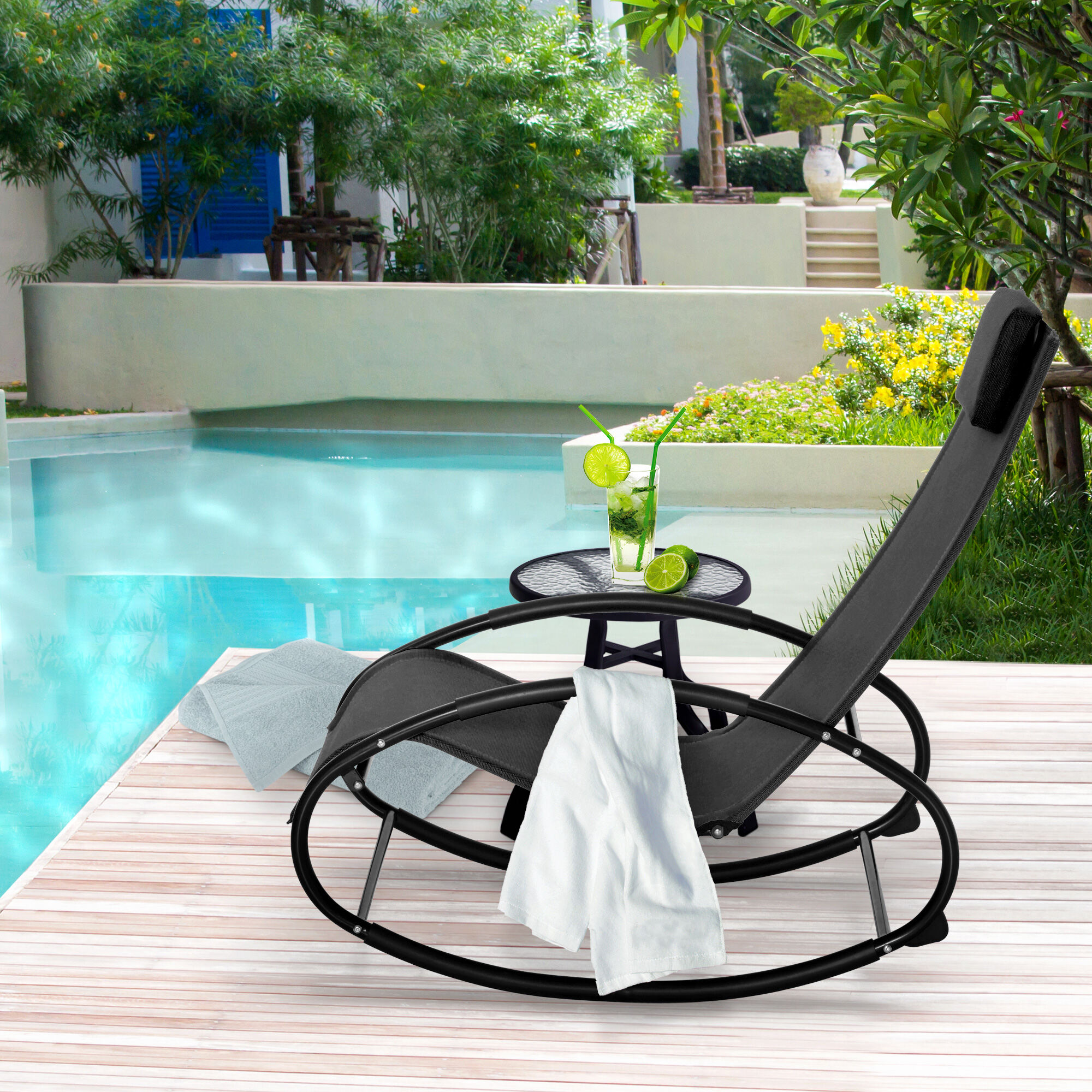 Pool Deck Rocking Chair Patio Furniture Outsunny Pool Lounger, Outdoor Rocking Lounge Chair for ...