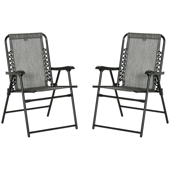 Patio Furniture Outsunny Set of 2 Patio Folding Chairs, Outdoor Bungee Sling Chairs w/ Armrests, Portable Lawn Chairs for Camping, Garden, Pool, Beach, Backyard, Gray,Patio Chairs