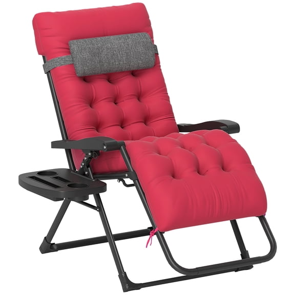 Patio Furniture Outsunny Zero Gravity Chair, Folding Reclining Lounge Chair with Padded Cushion, Side Tray for Indoor and Outdoor, Supports up to 264 lbs., Red,Patio Chairs