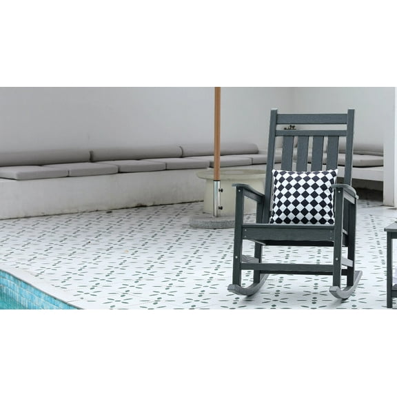 Patio Furniture Oversized Rocking Chair with Wood-Texture, Outdoor Rocking Chair for Adults, All Weather Resistant Porch Rocker for Lawn Garden, Grey,Outdoor Sofa