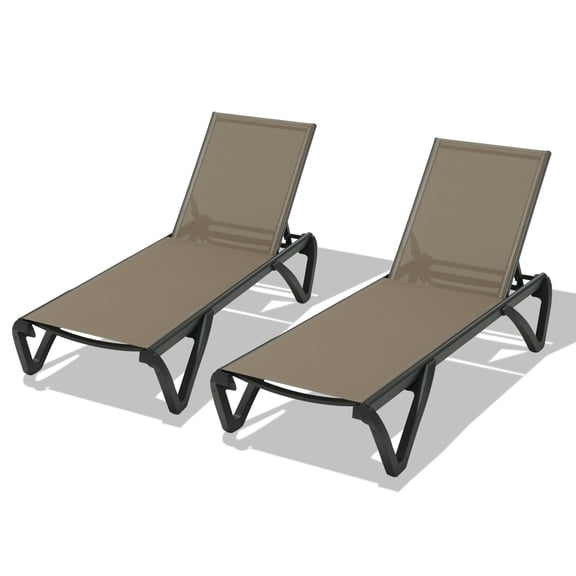 Patio Furniture Pool Lounge Chairs Set of 2, Aluminum Patio Chaise Lounge with Wheels, 5 Position Adjustable, All Weather Outdoor Lounge Chairs for Beach, Yard, Balcony, Poolside, Khaki,Outdoor Sofa