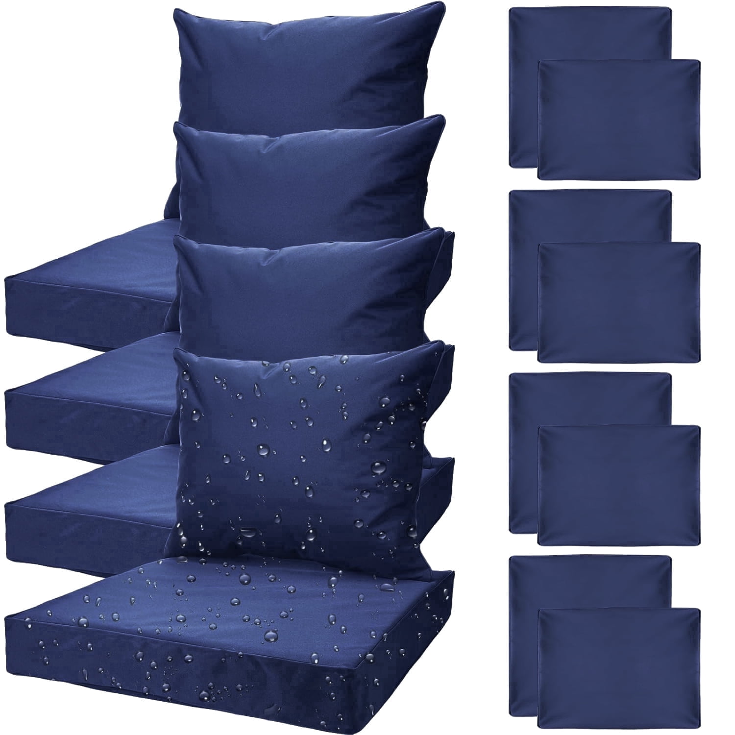 All Smiles 8-Piece Waterproof Patio Furniture Cushion Covers,Replacement Seat Slipcover Set for Outdoor Chair (No Insert),24x24 & 24x20, Navy