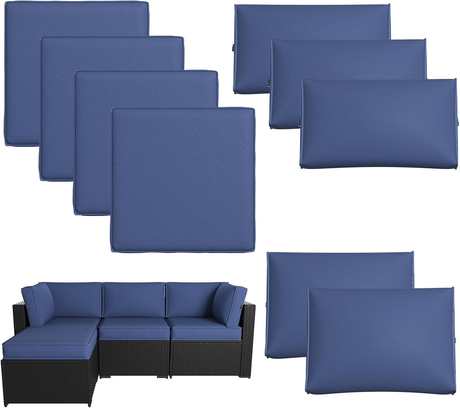 Patio Furniture Replacement Cushions for Outdoor Furniture Set of 4, Patio Sofa Cushions for Outdoor Furniture, 9-Piece Splashproof Fade Resistant Cushions for Outdoor Couch, Navy Blue