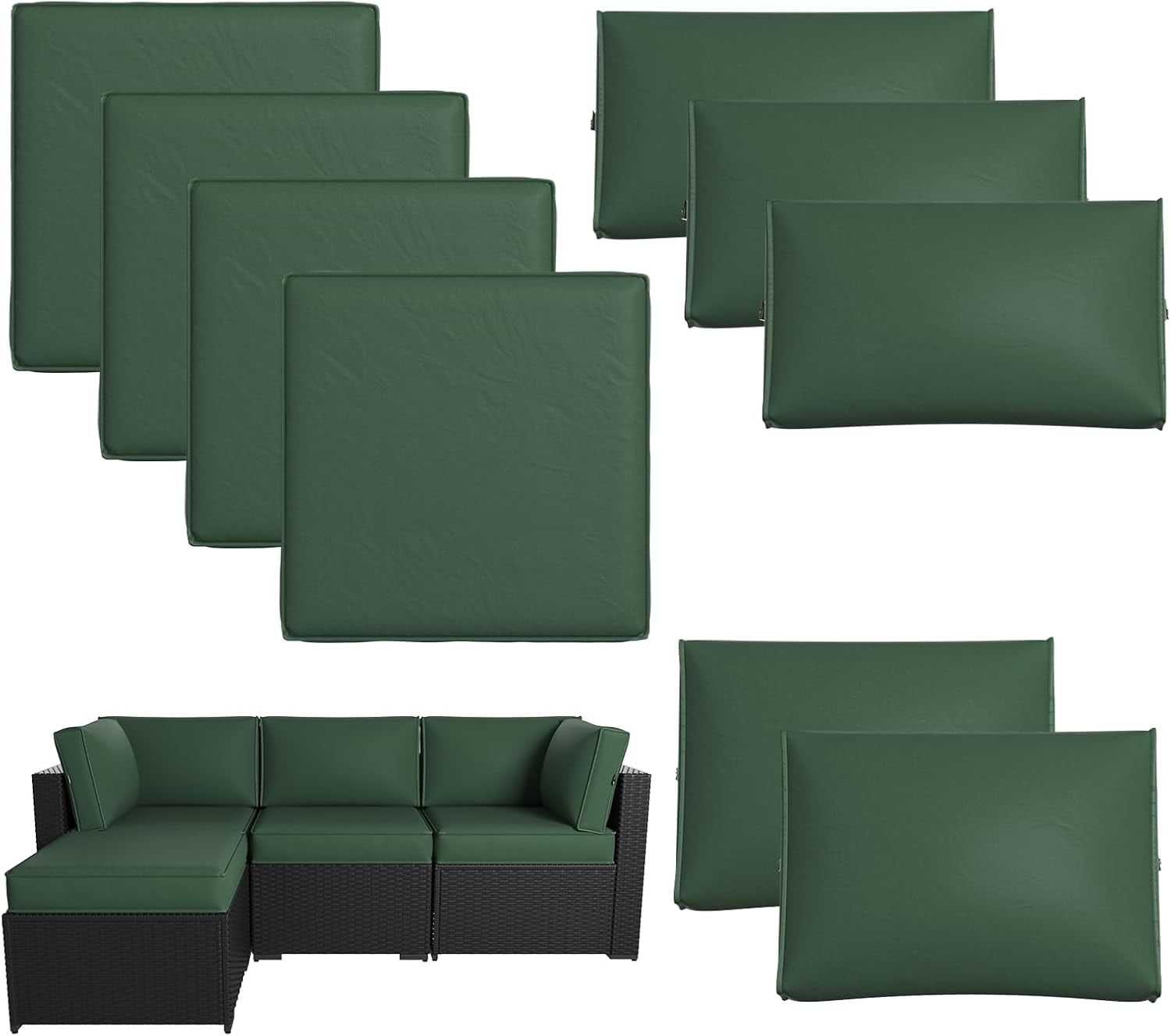 Patio Furniture Replacement Cushions for Outdoor Furniture Set of 4, Thick Patio Sofa Cushions for Outdoor Furniture, 9-Piece Splashproof Fade Resistant Cushions for Outdoor Couch, Green
