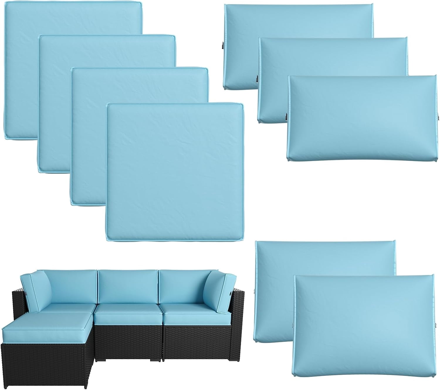 Patio Furniture Replacement Cushions for Outdoor Furniture Set of 4, Thick Patio Sofa Cushions for Outdoor Furniture, 9-Piece Splashproof Fade Resistant Cushions for Outdoor Couch, Blue