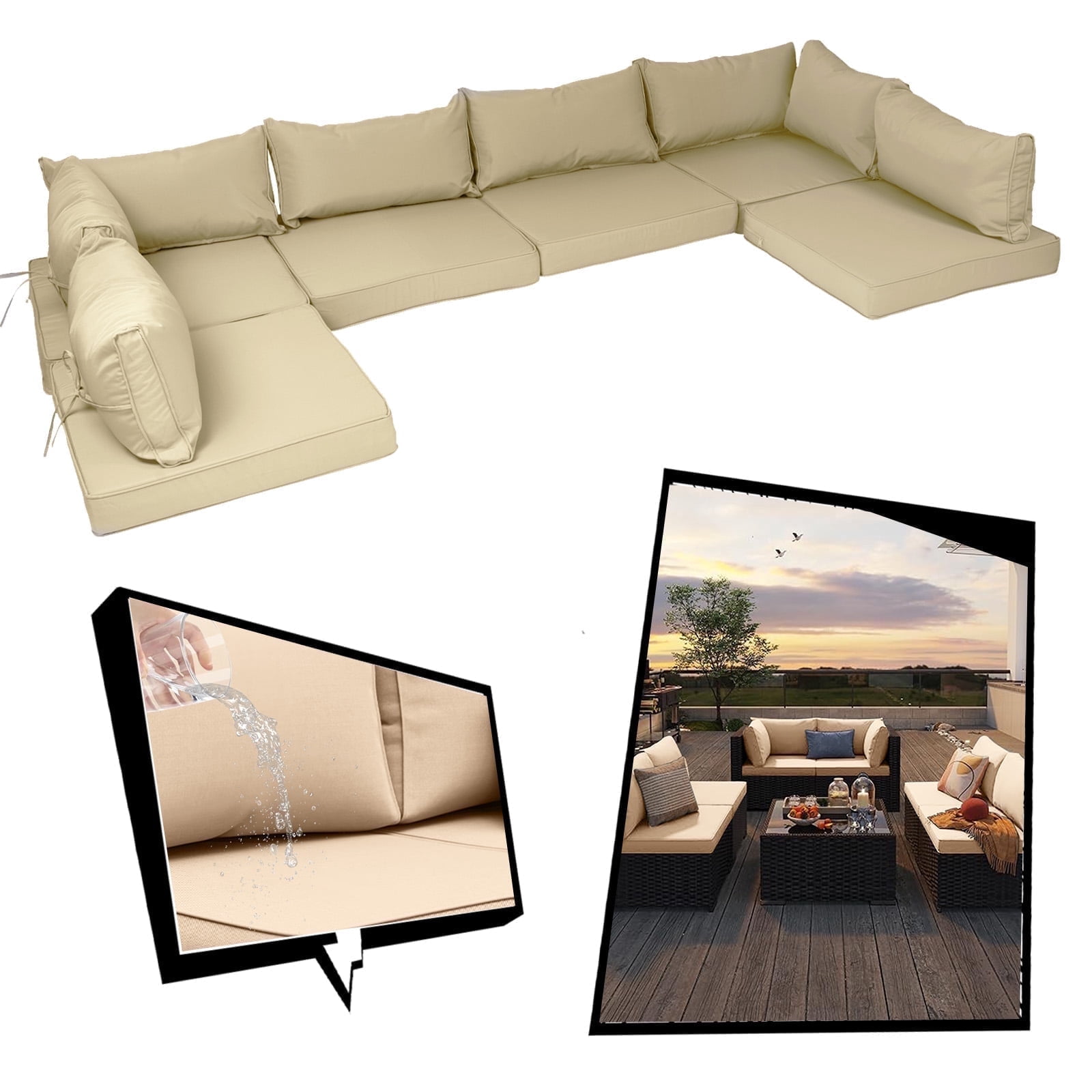 SDJPOI Patio Furniture Sectional Cushions, 14 Piece Waterproof Outdoor Sofa Cushion Replacement(beige)