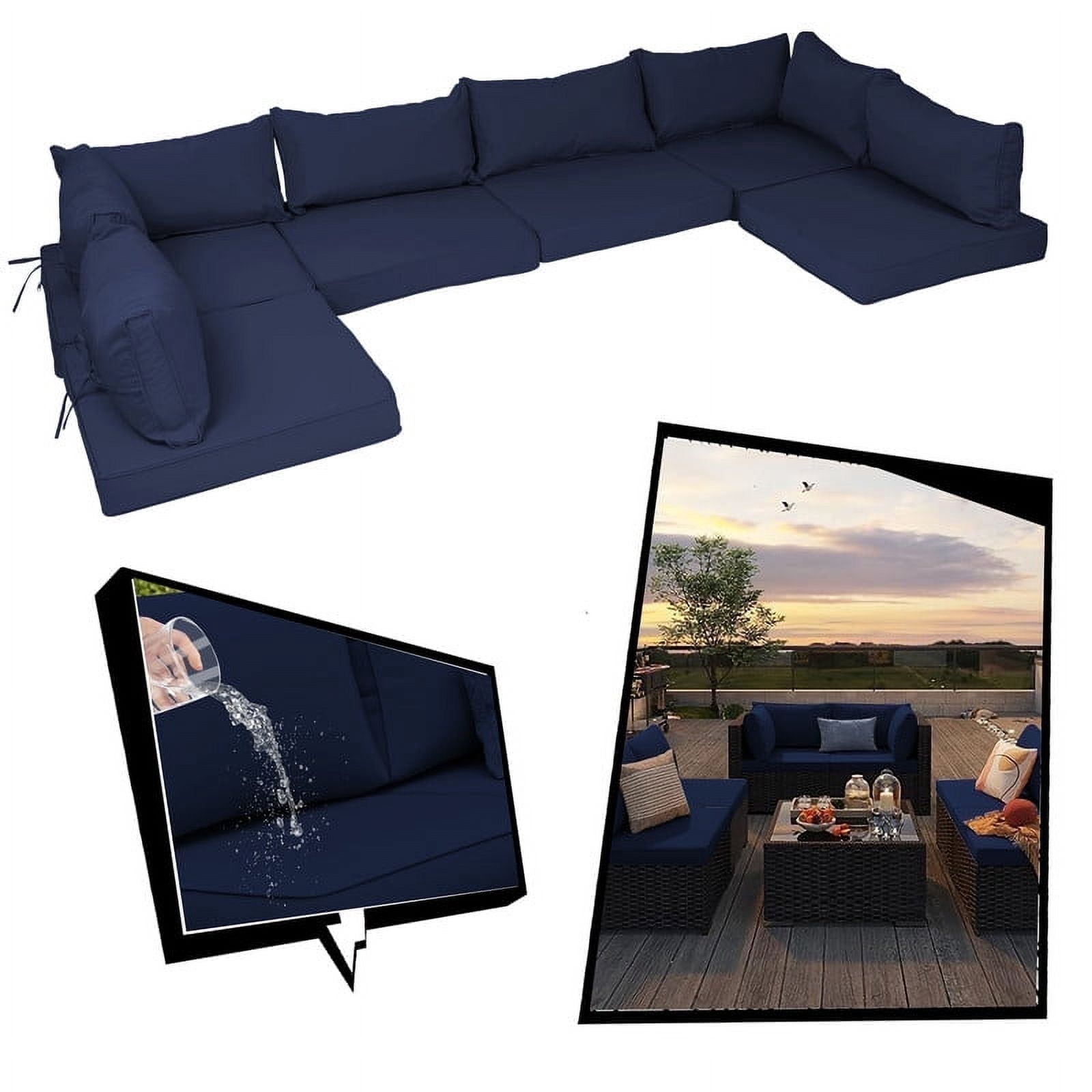 SDJPOI Patio Furniture Sectional Cushions, 14 Piece Waterproof Outdoor Sofa Cushion Replacement(navy blue)