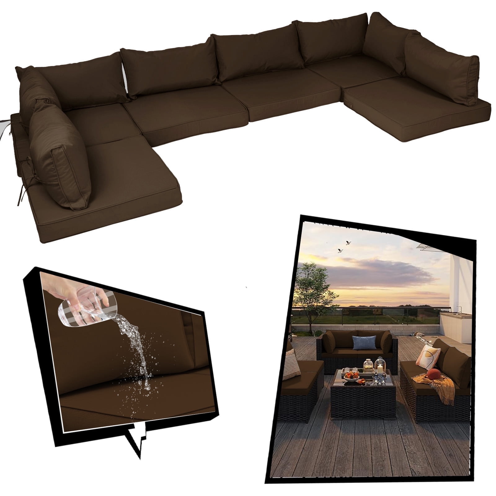 SDJPOI Patio Furniture Sectional Cushions, 14 Piece Waterproof Outdoor Sofa Cushion Replacement(coffe)