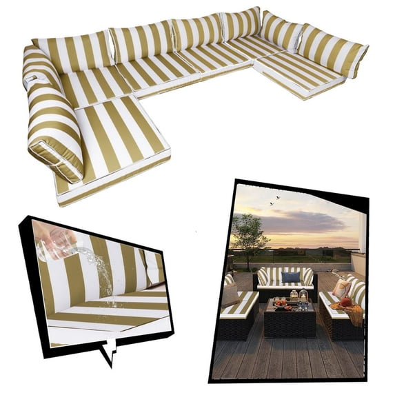 SDJPOI Patio Furniture Sectional Cushions, 14 Piece Waterproof Outdoor Sofa Cushion Replacement(yellow white)