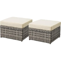 Patio Furniture Set 2 Pieces Ottoman Rattan Foot Stool with Removable Cushions for Balcony Lawn and Garden (Gray & Beige)