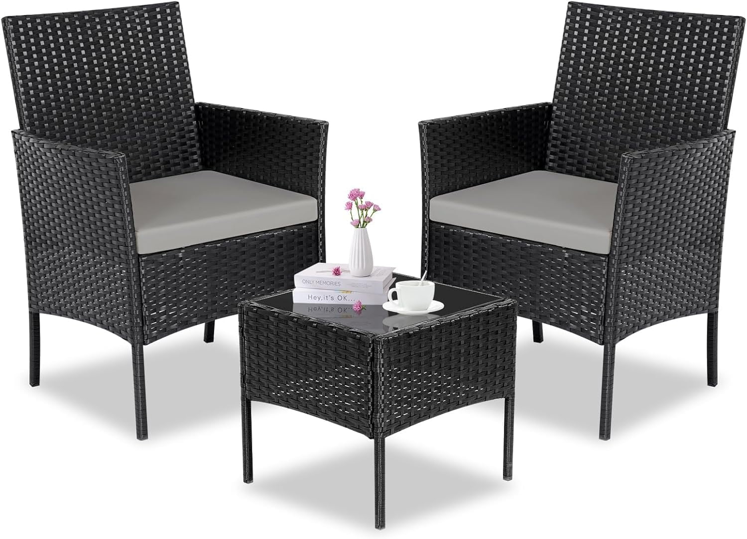 Patio Furniture Set 3 Pieces AllWeather Rattan Outdoor Furniture Patio