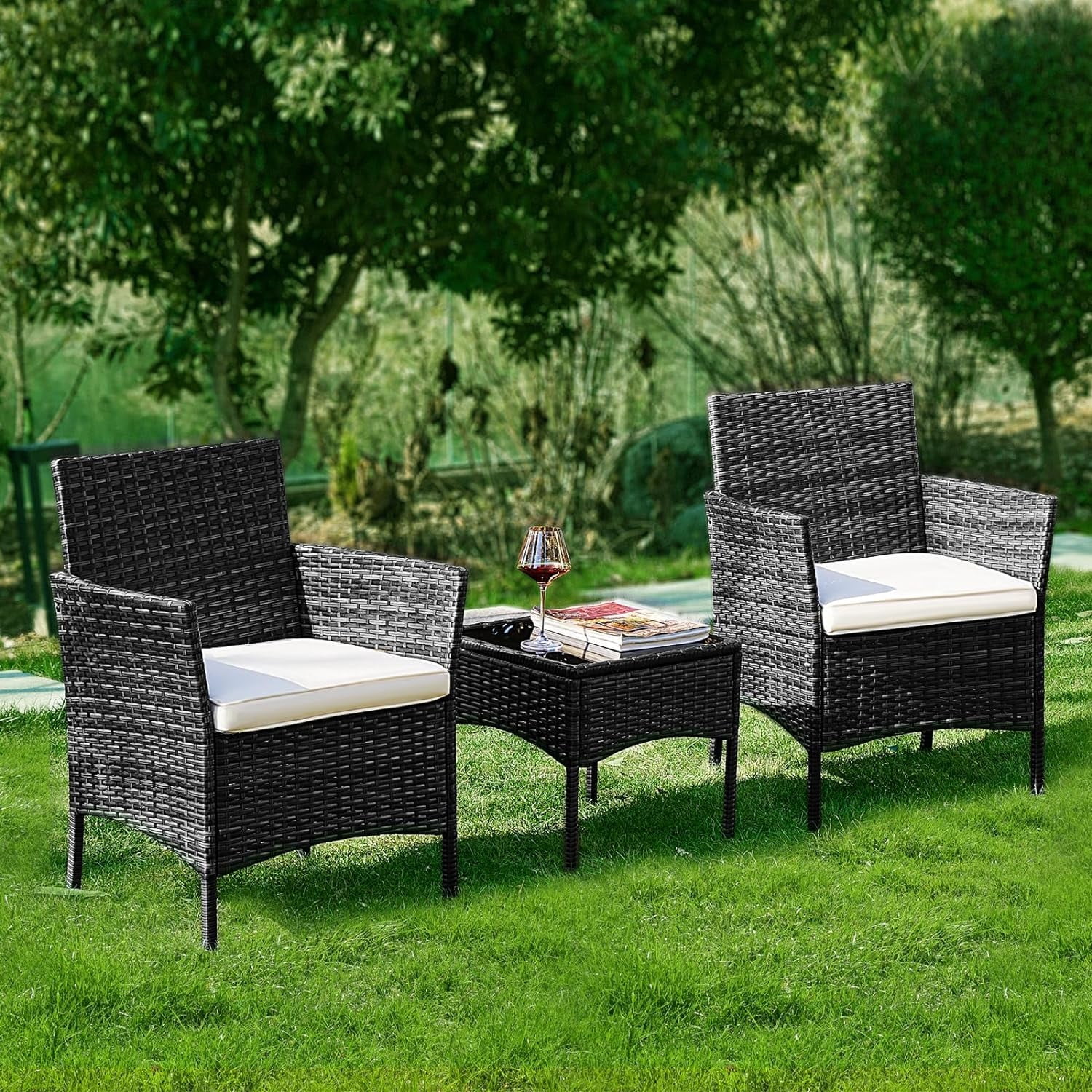 Patio Furniture Set 3 Pieces All-Weather Rattan Outdoor Furniture Patio ...