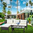 thumbnail image 1 of Patio Furniture Set 3 Pieces, Outdoor Sectional Rattan Patio Table and Chairs Set with Cushions and a Tempered Glass Patio Table, Patio Conversation Set with Sofa for Porch Balcony Lawn, Beige, 1 of 10