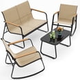 thumbnail image 1 of Patio Furniture Set of 4,Asofer Outdoor Bistro Conversation Set with Coffee Table, Rocking Chairs and Loveseat for Balcony, Porch, Backyard,Dark Brown, 1 of 11