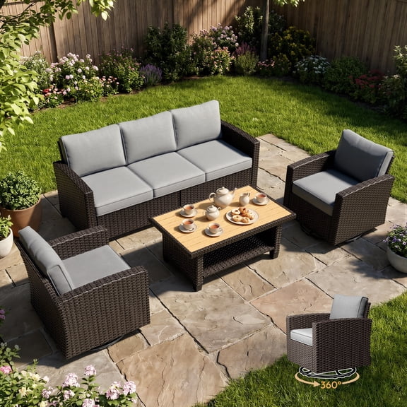 Patio Furniture Set 4 Piece - All-Weather - Rattan Wicker Outdoor Patio Conversation Set, Modular Sectional Sofa for Backyard, Garden, Patio, Poolside