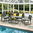 thumbnail image 1 of Lofka Outdoor Patio Furniture Set Clearance with Wicker Chairs and Tempered Glass Table for Balcony or Garden Porch, Gray Cushions, 1 of 10